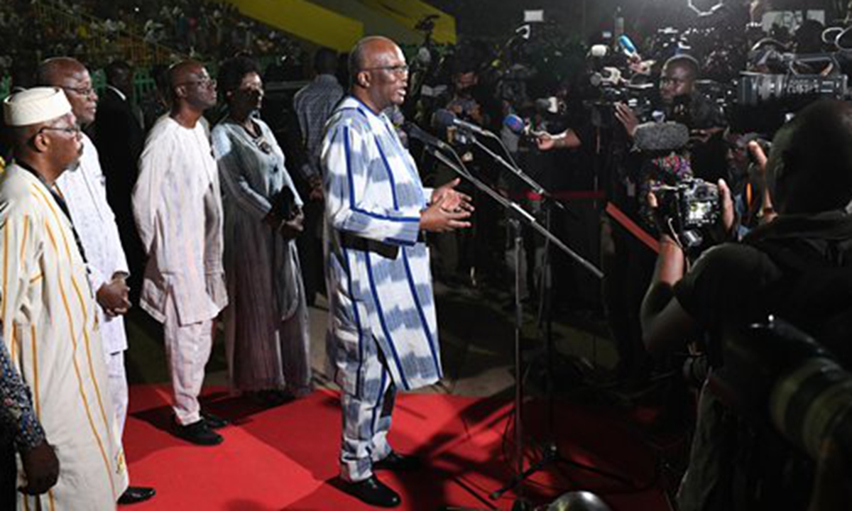 Burkina Faso President Roch Marc Christian Kabore speaks to media during the opening ceremony of Fespaco on Saturday. Photo: AFP