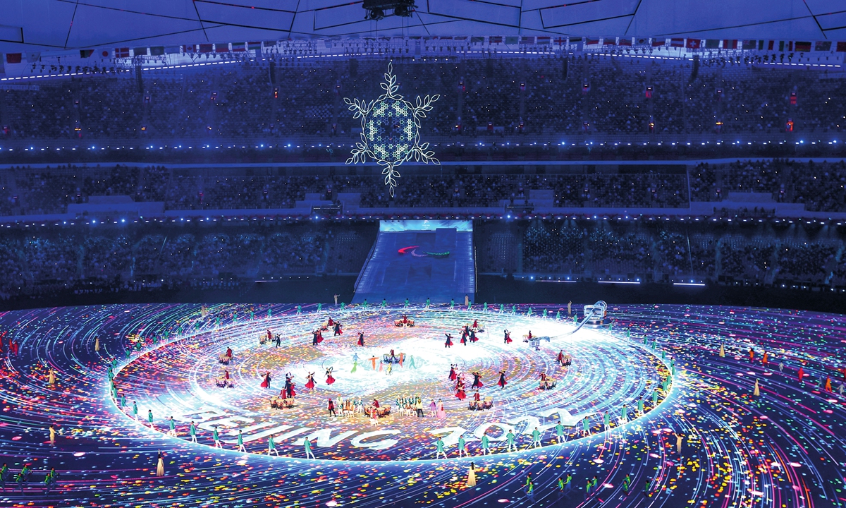 Photo taken on March 13, 2022 shows a scene of the performance during the closing ceremony of the Beijing 2022 Paralympic Winter Games at the National Stadium in Beijing. Photo: Cui Meng/GT