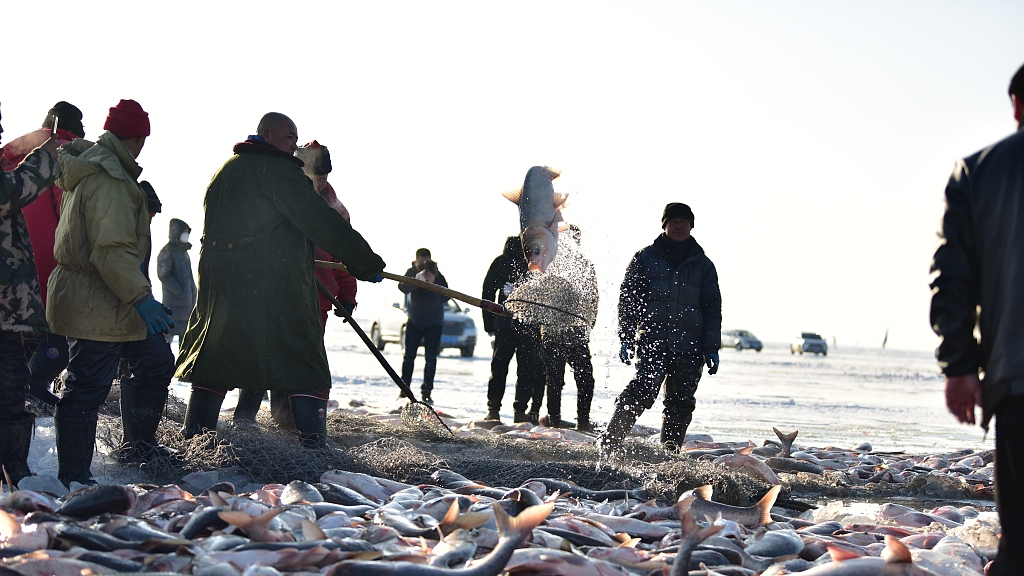 Winter fishing in Chagan Lake, Jilin Province