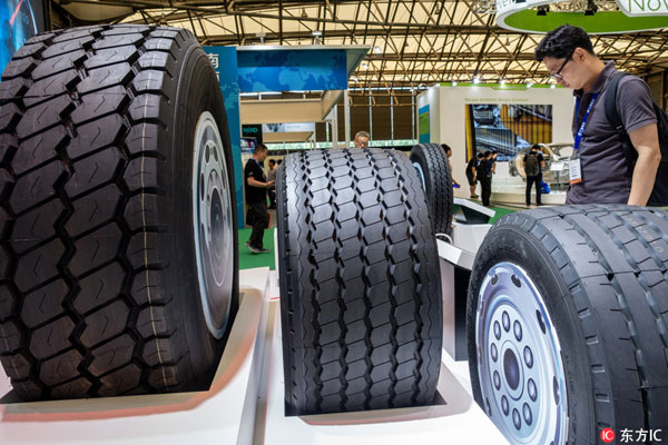 Tyre exhibition during Aluminium China& Lightweight Asia 2018 in Shanghai, Jul.12,2018 [Photo:dfic]