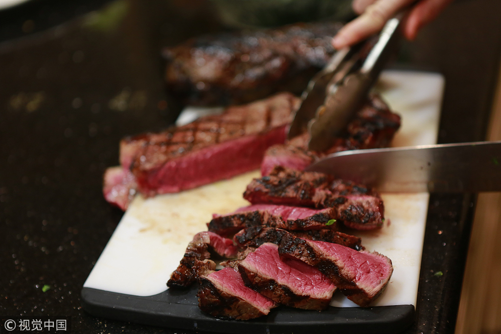 An undated photo shows beef steak. Ireland is planning to expand beef exports to China through the first-ever China International Import Expo, which will be held in Shanghai from Nov. 5 to 10. [Photo: VCG]