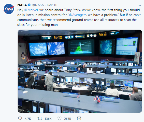 The screenshot of NASA's Twitter account. [Screenshot: China Plus]