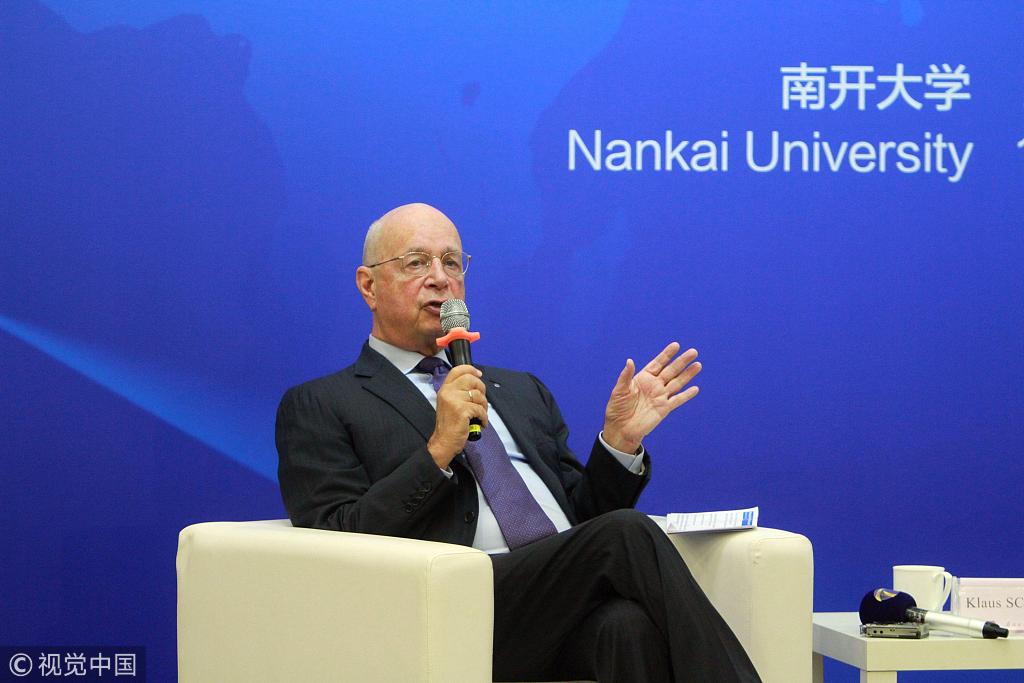 World Economic Forum (WEF) Executive Chair and founder Klaus Schwab addressing students in Nankai University in Tianjin, September 18th, 2018. [Photo: VCG]