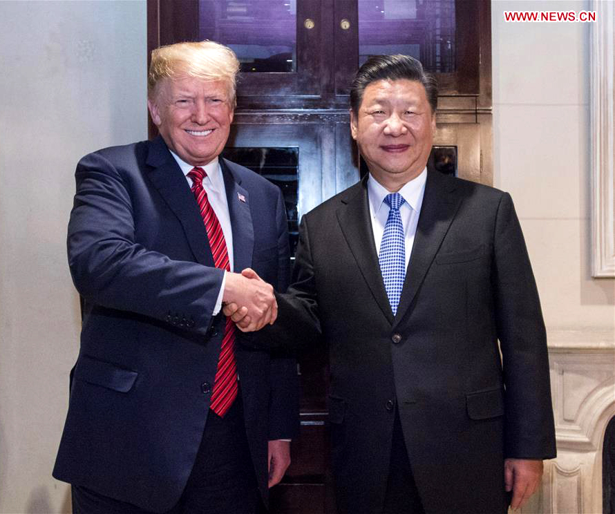Chinese President Xi Jinping (R) meets with his U.S. counterpart Donald Trump in Buenos Aires, Argentina, Dec. 1, 2018. [Photo: Xinhua/Li Xueren]
