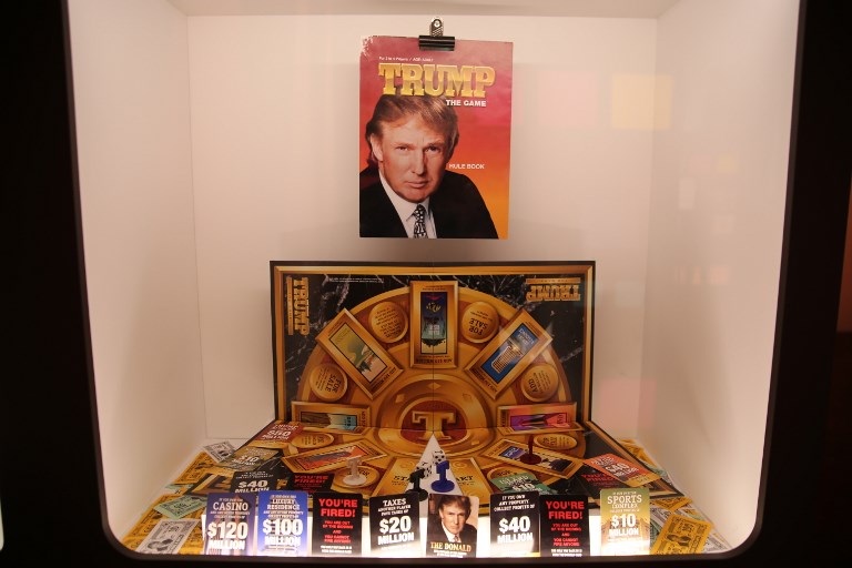 Components of 'Trump - the Game,' a boardgame themed around Donald Trumps's real estate business, originally released in 1989 and then again in 1990, on display at the 'Museum of Failure' in Helsingborg, Sweden.[File photo: AFP] 