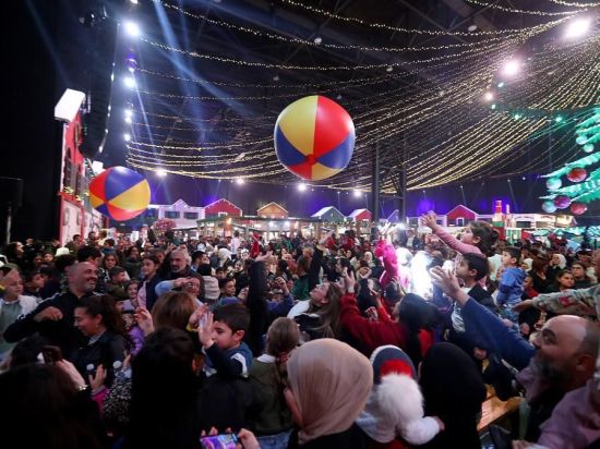 People enjoy Christmas atmosphere in Beirut, Lebanon