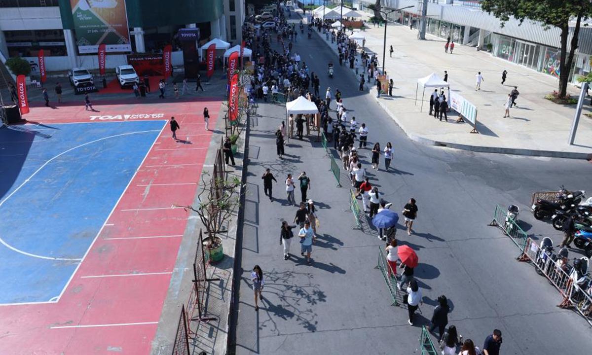 Voters line up to cast their ballots at a polling station during an early voting for Thailand's House of Representatives election at the National Stadium in Bangkok, Thailand, on Feb. 1, 2026. (Xinhua/Sun Weitong)