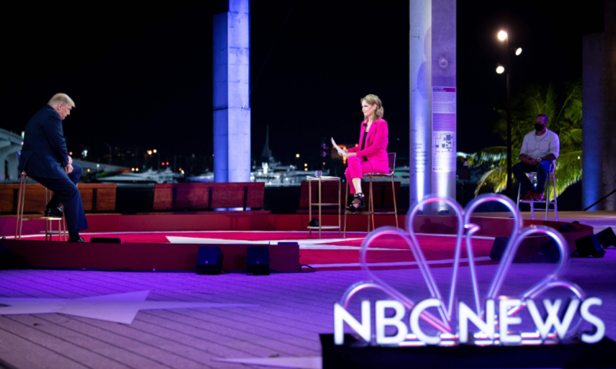 On October 15, 2020 local time, in Miami, US, US President Donald Trump attends a town hall event hosted by NBC News. Photo: VCG