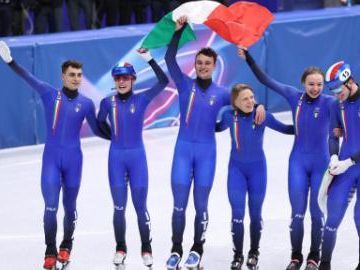 ltaly claims gold in short track speed skating mixed team relay at Milan-Cortina