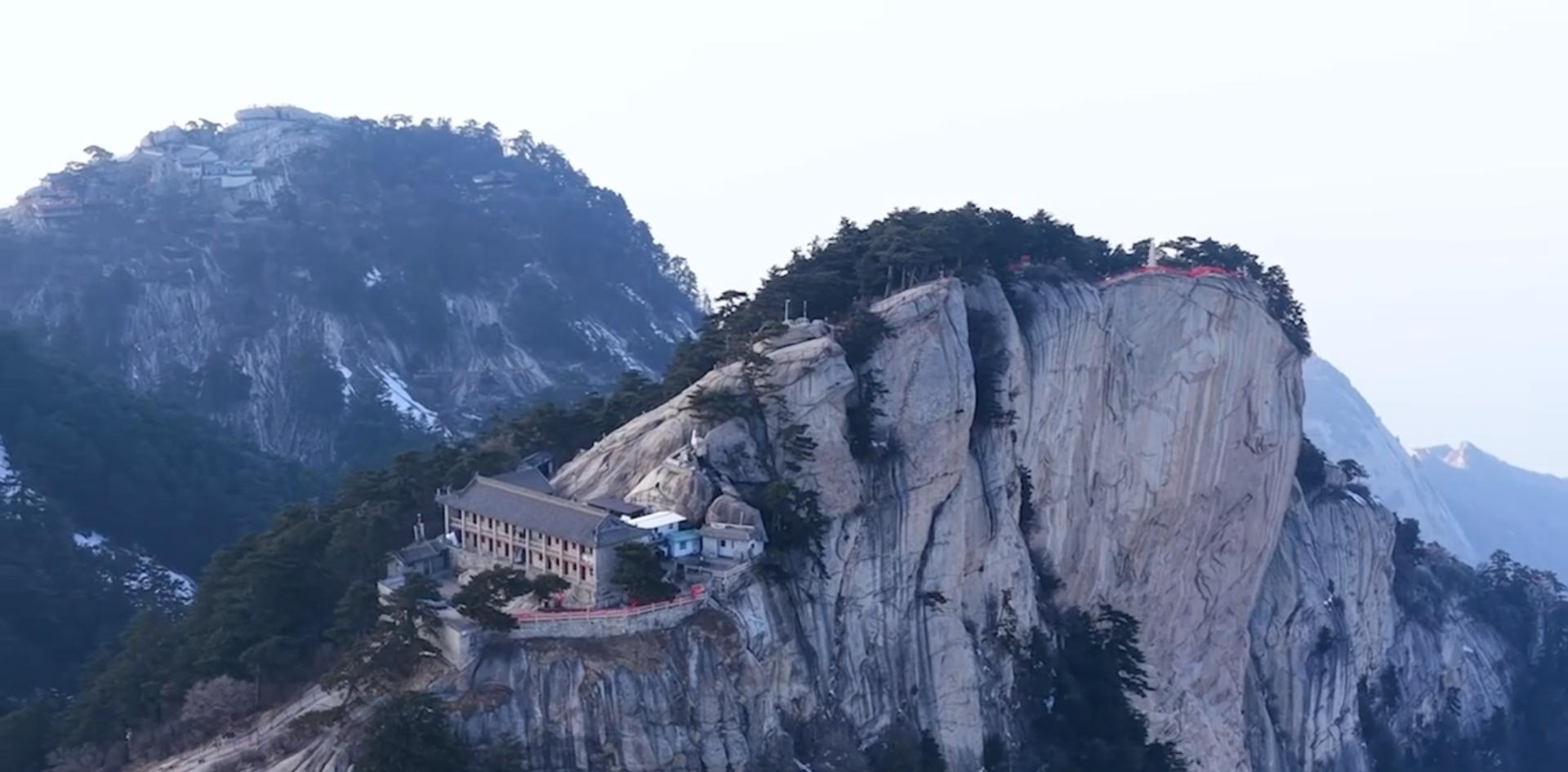 An aerial view of the Huashan Meteorological Station on Huashan Mountain in Northwest China’s Shaanxi Province. Photo: Screenshot from People’s Daily