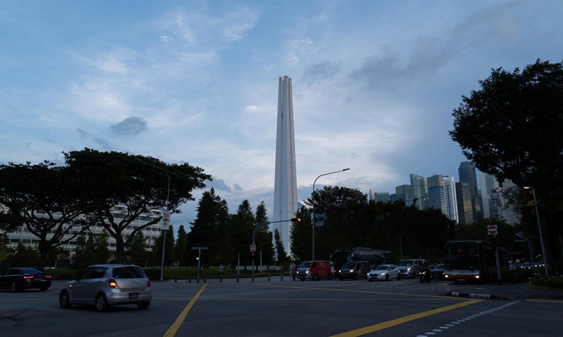 The Civilian War Memorial in Singapore, also referred to as The Chopsticks, which was built to honor civilians killed during the Japanese Occupation in the WWII. Photo: VCG