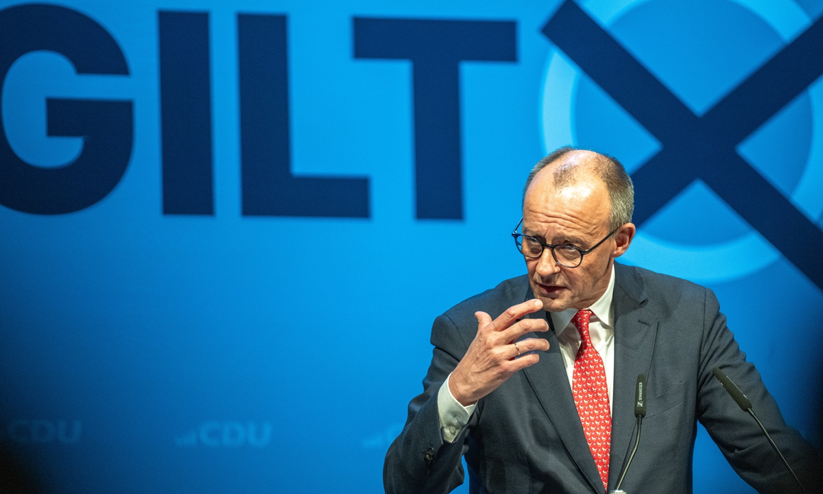 German Chancellor Friedrich Merz speaks at the Rhineland-Palatinate CDU's Political Ash on local time February 18, 2026. Photo: VCG