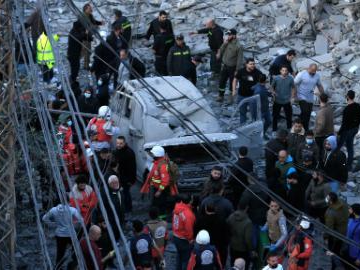 Aftermath of Israeli airstrikes on Islamic Group's offices in southern Lebanon