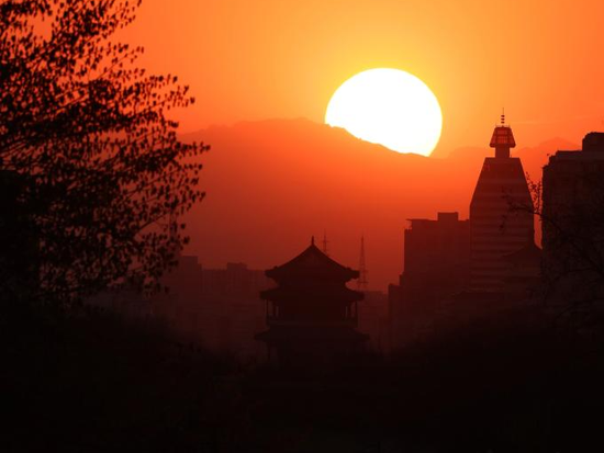 Sunset view seen from Ming Dynasty City Wall Relics Park in Beijing