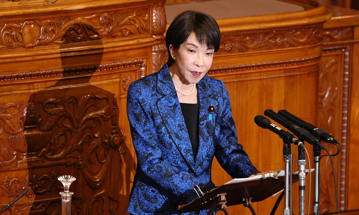 Japanese Prime Minister Sanae Takaichi responds to questions from party leaders regarding PM Takaichi's policy speech during the House of Councillors plenary session at the Diet building in Tokyo on February 25, 2026. Photo: VCG