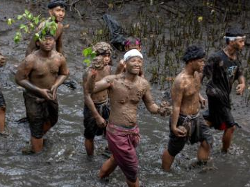 Mud bath tradition observed in Bali, Indonesia