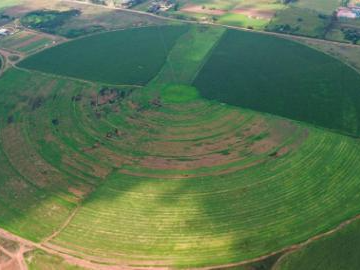 Aerial view of circular fields in suburb of Johannesburg, South Africa