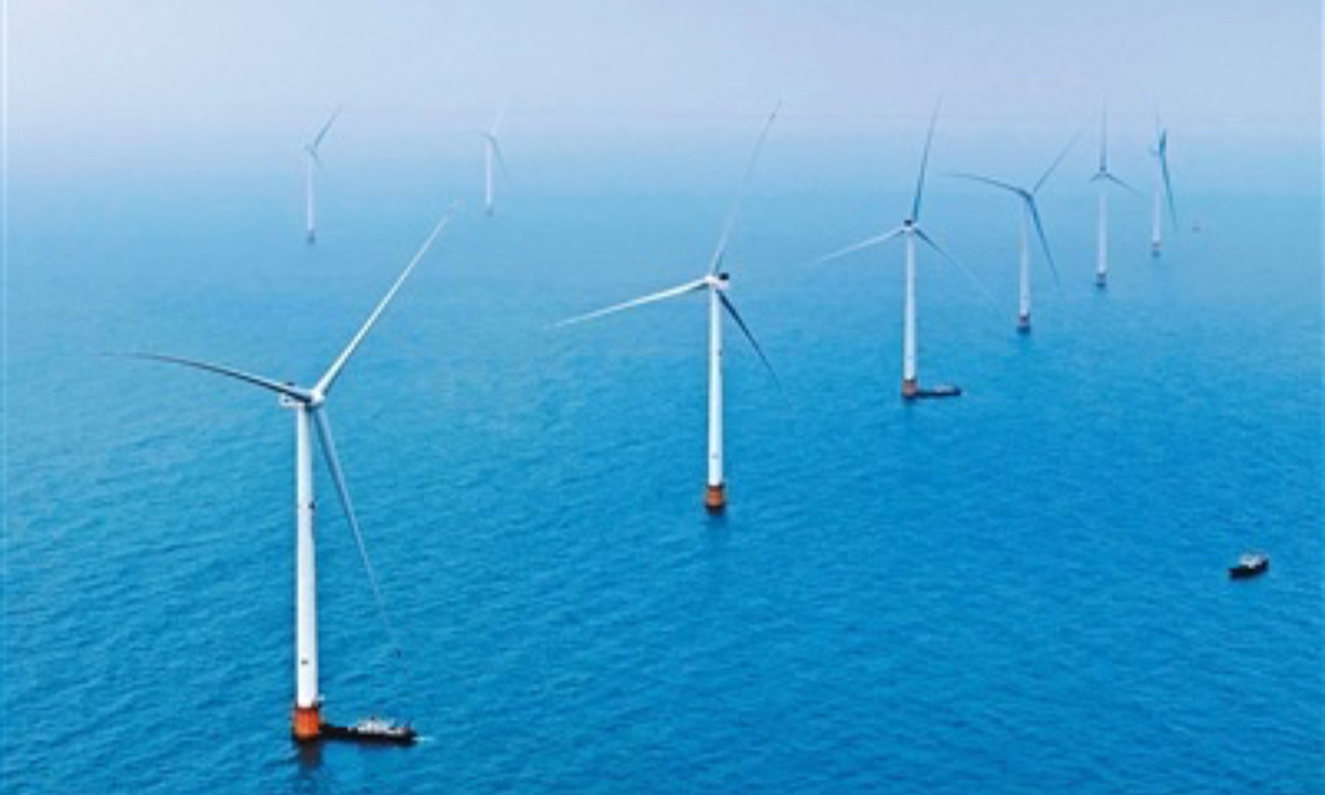 A view of the Qiyuan offshore wind farm in South China’s Hainan Province Photo: Screenshot from the People’s Daily