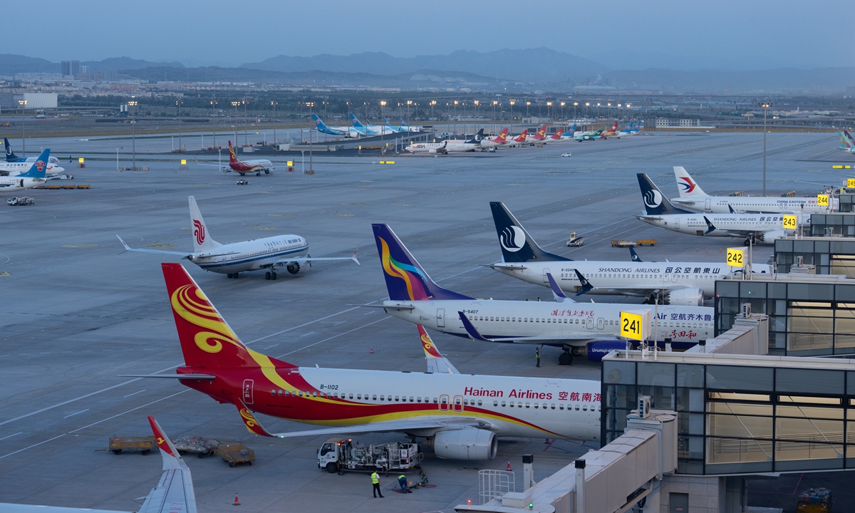Overlooking the apron at Urumqi Tianshan International Airport in Northwest China's Xinjiang Uygur Autonomous Region on May 16, 2025 Photo: VCG