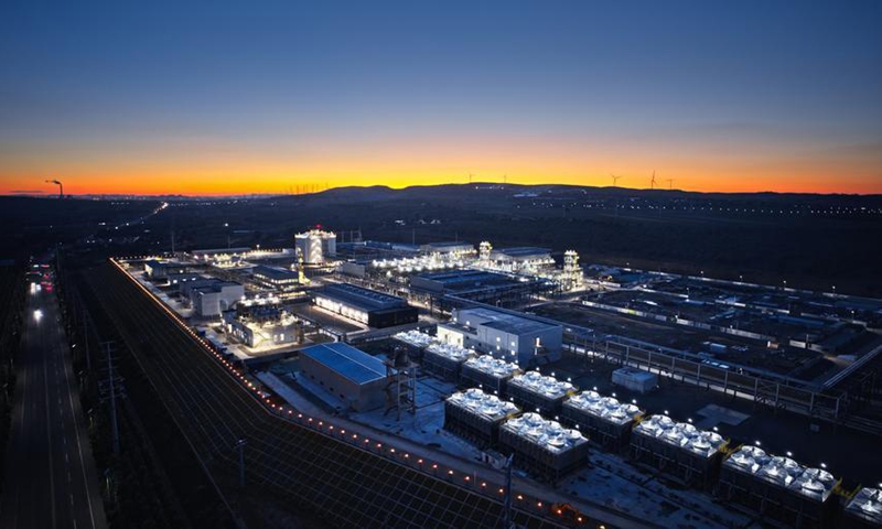 An aerial drone photo taken on July 6, 2025 shows a green hydrogen and ammonia project in <span><span class=