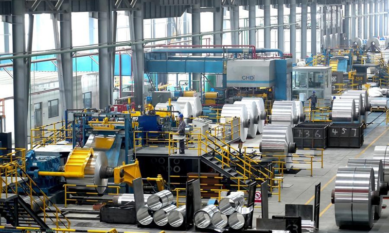 This photo taken on April 3, 2026 shows the products of an aluminum company in <span><span class=