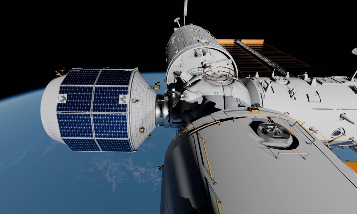 An illustration of future operation of Qingzhou cargo spacecraft, provided by its developer - Innovation Academy for Microsatellites of the Chinese Academy of Sciences. Photo: Courtesy of Innovation Academy for Microsatellites of the Chinese Academy of Sciences