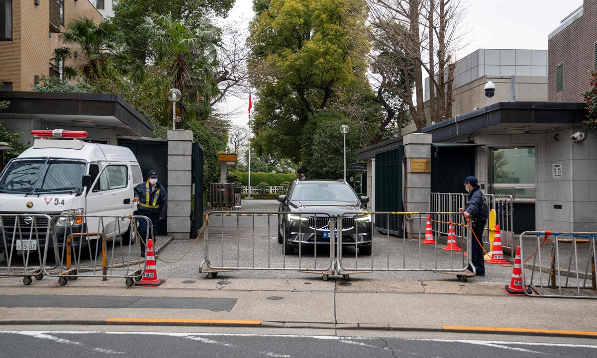 An entrance to the Chinese embassy is seen in Tokyo on March 25, 2026. A man was apprehended in Tokyo March 24 after he trespassed onto the grounds of the Chinese embassy in Tokyo. Photo: VCG