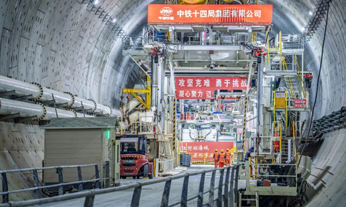 The Huanggang Road Yellow River Tunnel, which is the world's largest-diameter underwater shield tunnel, serves as a key transportation link in Jinan, East China's Shandong Province. Photo: Courtesy of China Railway 14th Bureau Group