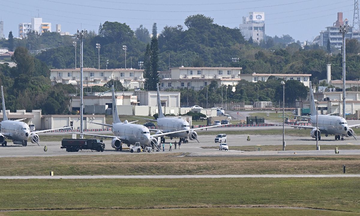 A photo shows a P-8 anti-submarine patrol aircraft deployed at the U.S. Kadena Air Base, in Kadena Town, Okinawa Prefecture, southern Japan, on March 17, 2026. Photo: VCG