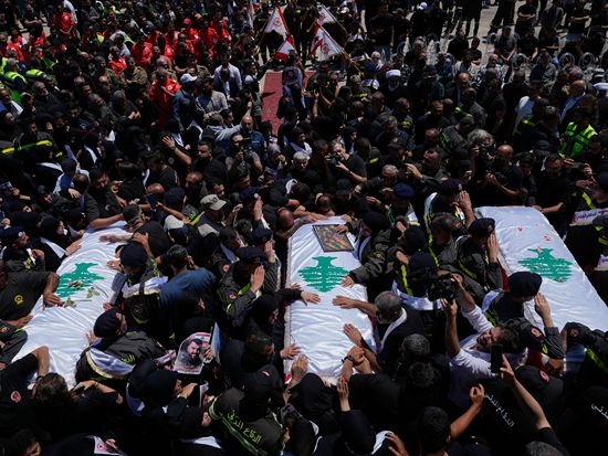 Funeral held for Lebanese paramedics killed in Israeli strike