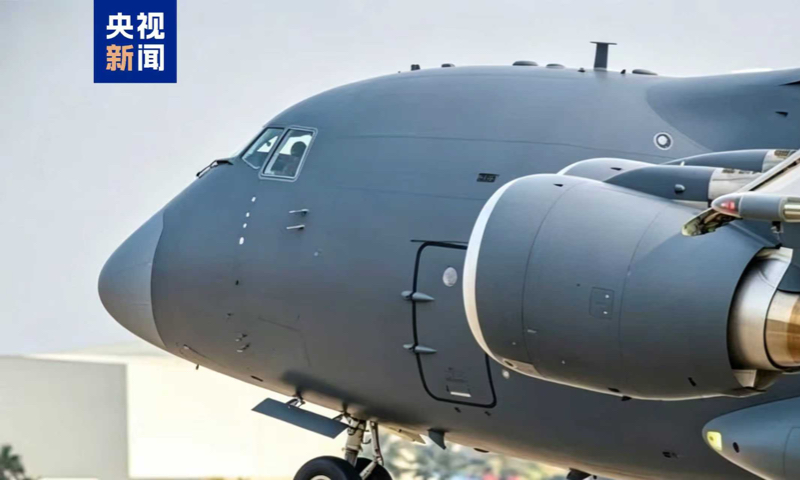 The newly upgraded Y-20B transport aircraft of the Y-20 fleet features its major upgrade in the full installation of the larger-diameter domestically-developed WS-20 turbofan engines. Photo: CCTV News