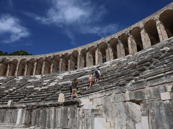 View of Aspendos Antique Theater in Türkiye