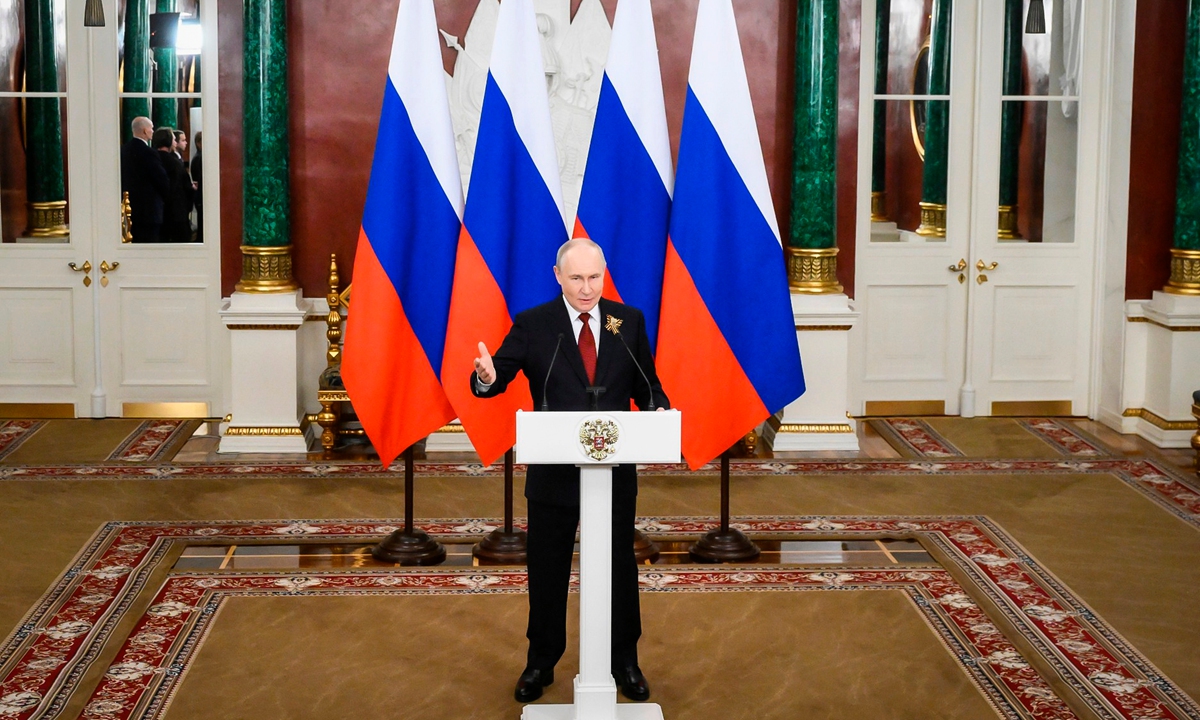 Russian President Vladimir Putin addresses a press conference following Russia's annual Victory Day parade on Moscow's Red Square on May 9, 2026, marking the 81st anniversary of the Soviet Union's victory in the Great Patriotic War. Photo: VCG