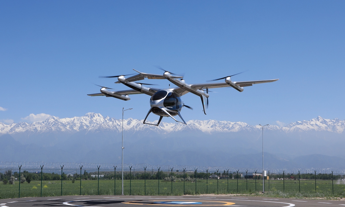Chinese eVTOL developer AutoFlight completes a demonstration flight of its self-developed 2-ton eVTOL craft in Almaty, Kazakhstan, on May 19, 2026. Photo: Courtesy of AutoFlight