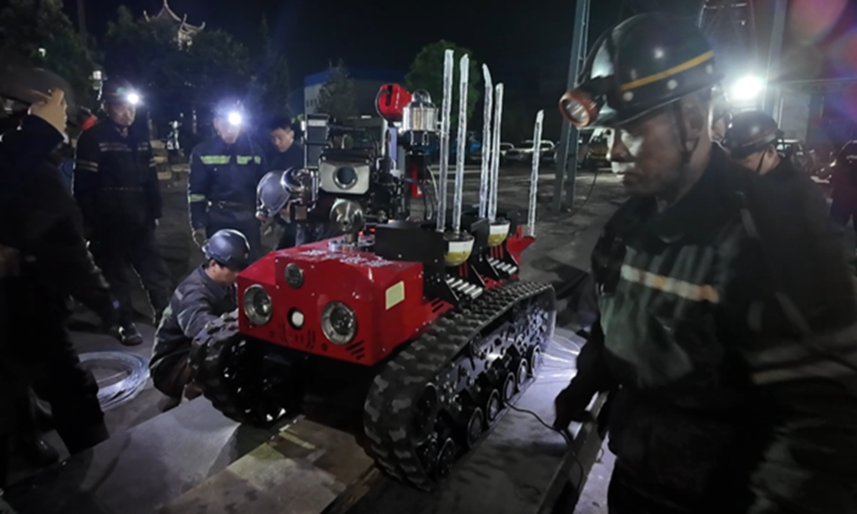 Mine inspection robots are deployed underground early in the morning on May 24, 2026, to assist search efforts after a gas explosion trapped 247 workers at the Liushenyu Coal Mine operated by Shanxi Tongzhou Group in North China's Shanxi Province on May 22. Photo: Xinhua