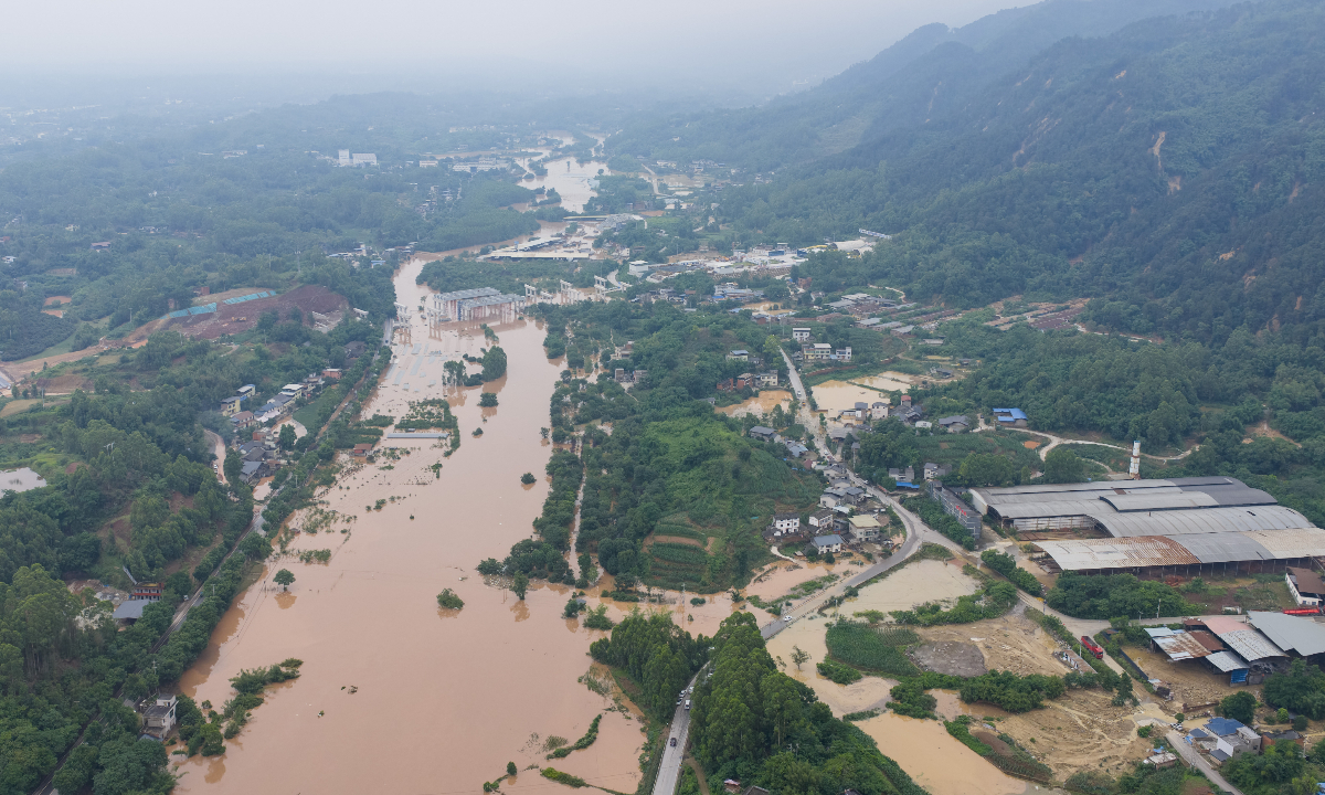 An aerial view of Anxi village in Chashan Zhuhai community in Yongchuan district, Southwest China’s Chongqing Municipality after heavy rainstorms on May 24, 2026 Photo: VCG