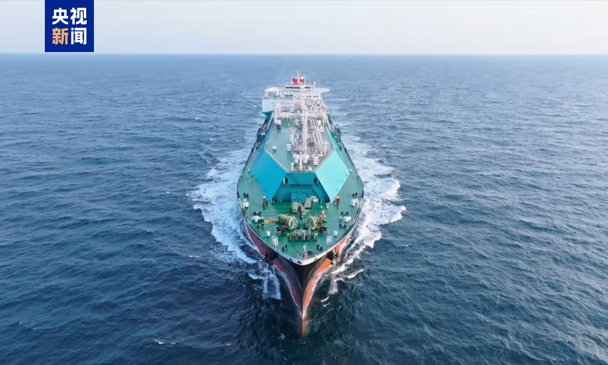 Puteri Johor, China's first large LNG carrier with a cargo containment system fully fitted with domestically made ultra-low-temperature valves. Photo: CCTV News