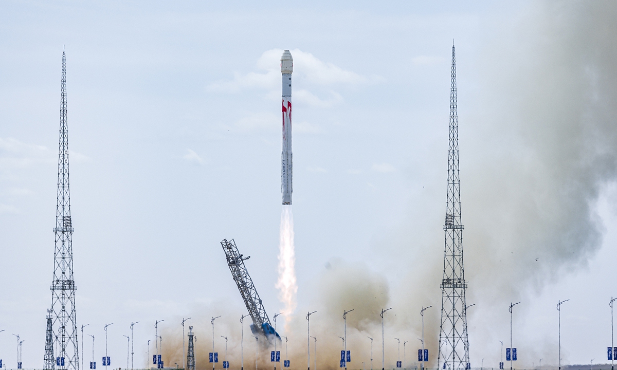 China successfully launches a Zhuque-2E Y5 carrier rocket into space from the Dongfeng commercial space innovation pilot zone in Jiuquan, Northwest China's Gansu Province on May 14, 2026. Photo: VCG