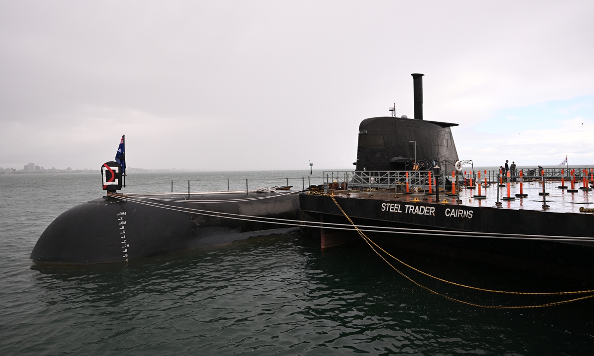 An exterior view of the HMAS Farncomb (SSG 74), a Royal Australian Navy Collins class submarine, in Melbourne, Australia, on September 4, 2025. Photo: VCG