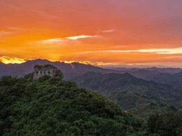 Scenery of Great Wall at sunset in China's Hebei