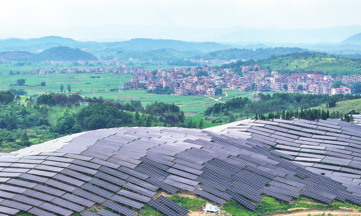A view of a photovoltaic farm in a village in Yongzhou, Central China's Hunan Province, on June 1, 2026 Photo: VCG