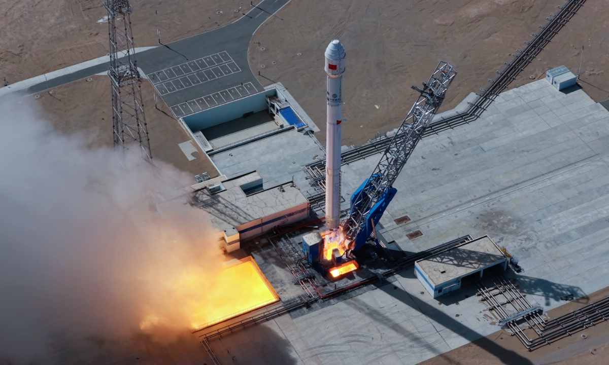 LandSpace's Zhuque-2E Y6 lifted off from Northwest China’ Dongfeng space innovation pilot zone at 16:23 pm on June 9, 2026. Photo: Courtesy of LandSpace