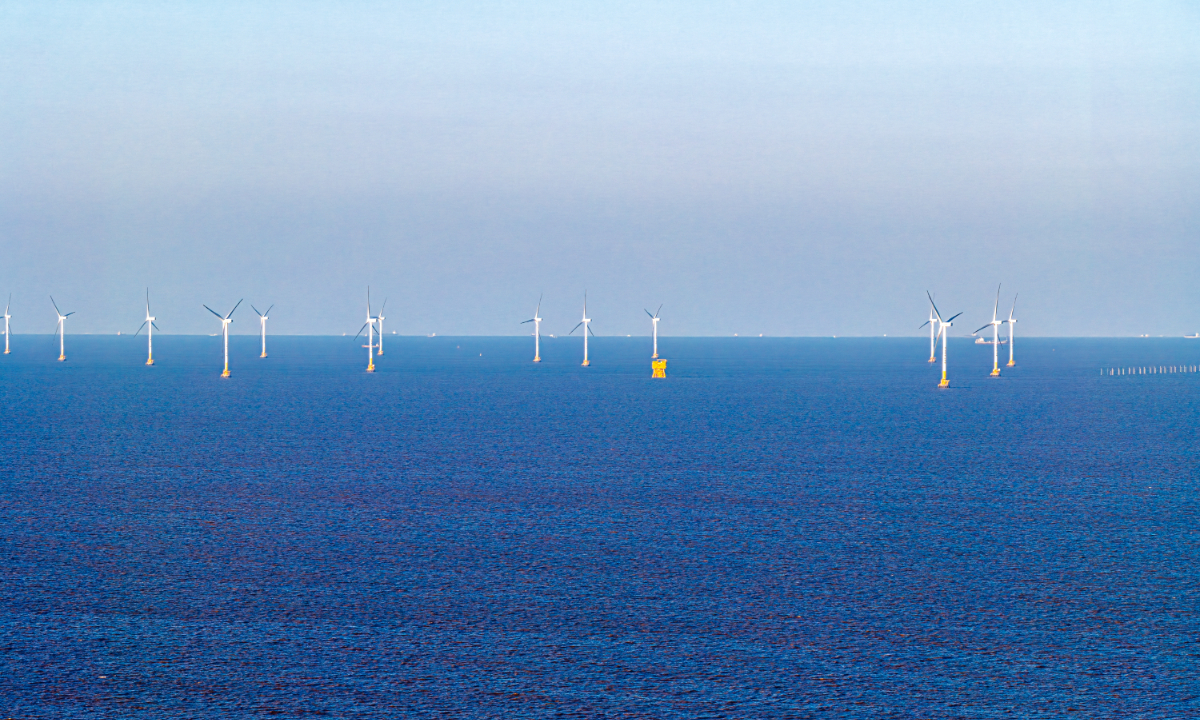 An offshore data center powered directly by wind energy is seen in waters east of the Lingang Special Area in Shanghai on May 29, 2026. The facility is the world’s first undersea data center connected directly to offshore wind power. Photo: VCG