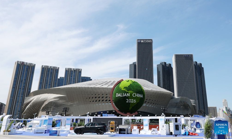 This photo taken on June 22, 2026 shows an exterior view of the Dalian International Conference Center, venue of the 2026 Summer Davos, in Dalian, northeast China's Liaoning Province. The World Economic Forum's Annual Meeting of the New Champions, also known as the Summer Davos forum, will be held in the port city of Dalian from June 23 to 25. (Photo: Xinhua)