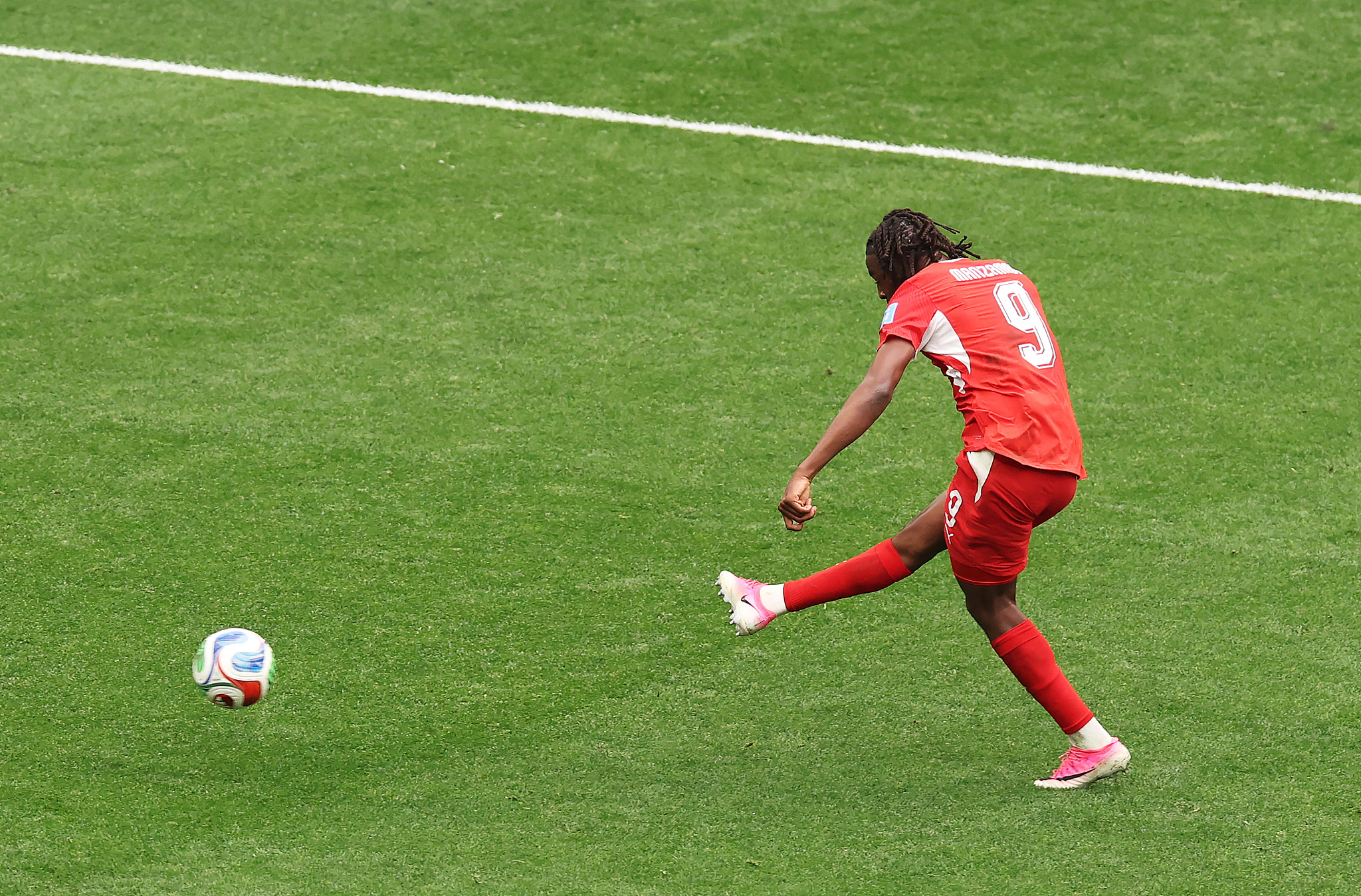 Switzerland midfielder Johan Manzambi (#9) scores a goal against Canada in a Group B match at the 2026 FIFA World Cup in Vancouver, Canada, June 24, 2026. /VCG