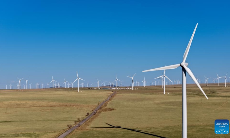 An aerial drone photo taken on May 7, 2026 shows a view of the Huitengliang wind farm in Xilinhot City, Xilingol League, north China's Inner Mongolia Autonomous Region.  (Photo: Xinhua)