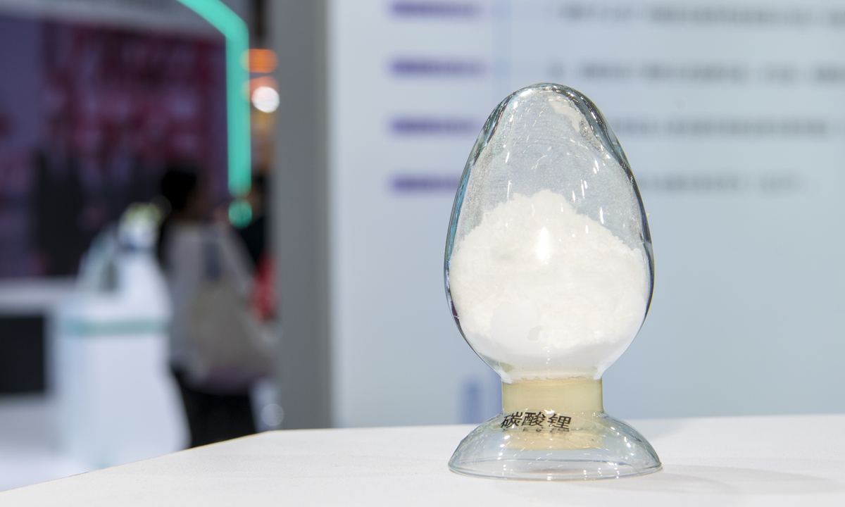A lithium carbonate futures sample is displayed at the Guangzhou Futures Exchange in Guangzhou, South China's Guangdong Province, on June 3, 2026. Photo: VCG