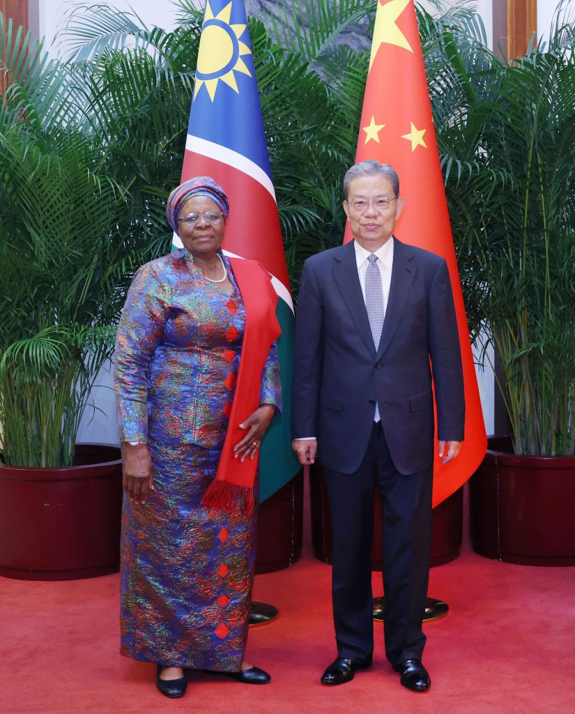 Zhao Leji (R), chairman of the National People's Congress Standing Committee, meets with Namibian President Netumbo Nandi-Ndaitwah in Beijing, capital of China, on July 10, 2026. /Xinhua