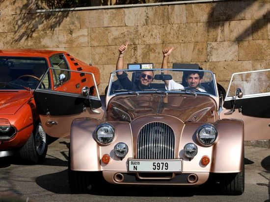 People visit classic cars exhibition in Aley, Lebanon