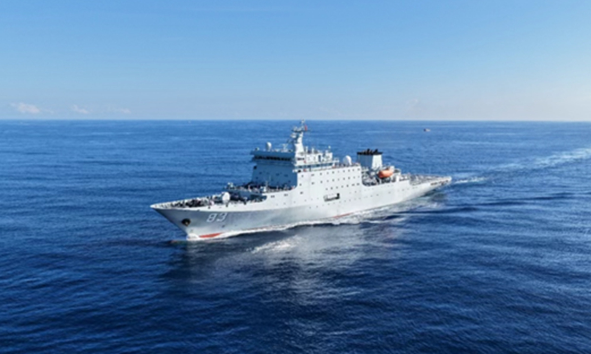 The Chinese People's Liberation Army (PLA) Navy training ship Qijiguang (Hull 83) Photo: Screenshot from the Wechat account of China Bugle, an official media account affiliated with the PLA news media center